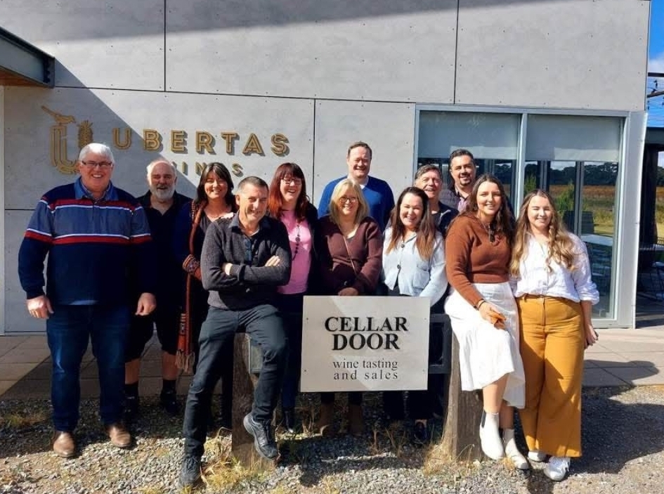 Tour group at Ubertas Wines cellar door in Barossa Valley